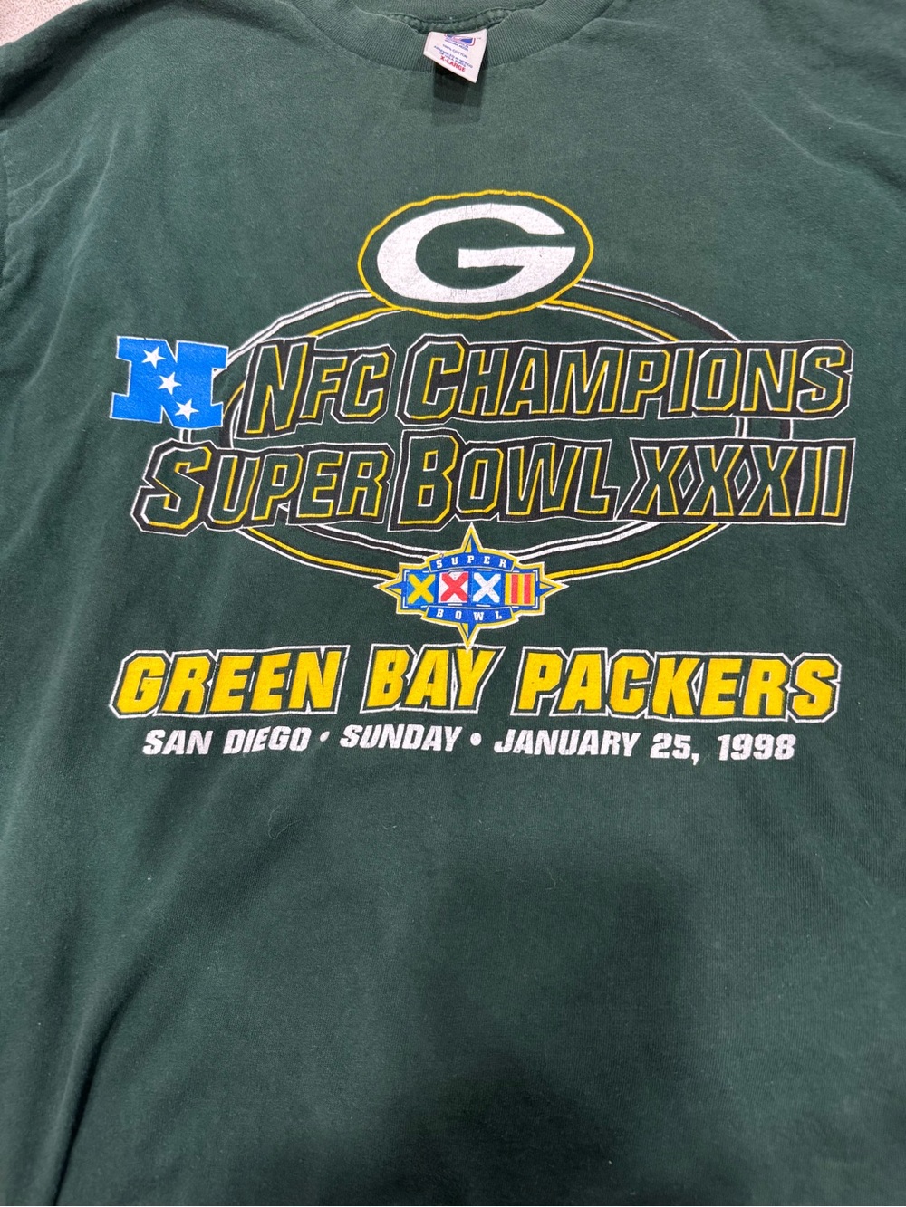 Vintage Logo 7 Green Bay Packers Super Bowl T-Shirt XL Football NFL NFC 1998